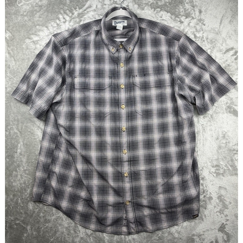 Duluth Trading Co Shirt Men's XL Tall Untucked Relaxed Fit Plaid Short‎ Sleeve